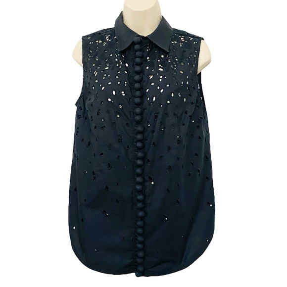 PROENZA Schouler Embroidered Button Down Blouse Cut Out Tie Back Tunic Coastal - Picture 3 of 14